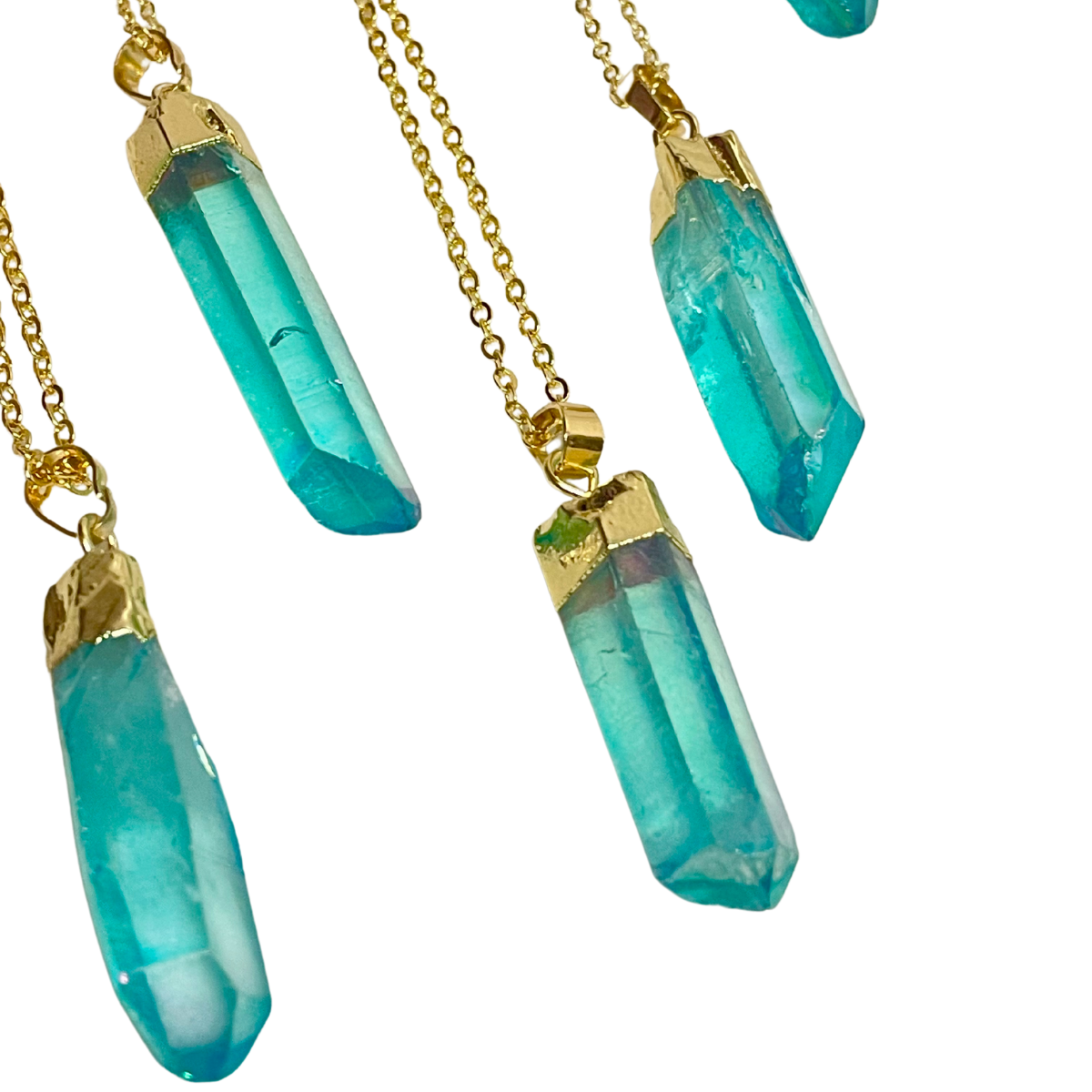 WT-N495 Wholesale Aqua Aura Crystal Pendant With Gold Capped Top Chain  Quartz Necklace Natural Jewelry Beaded Finding - AliExpress
